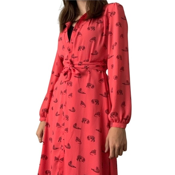 Vintage Banana Republic Dress Tiger Print Long Sleeve Button down Size S - Picture 1 of 9